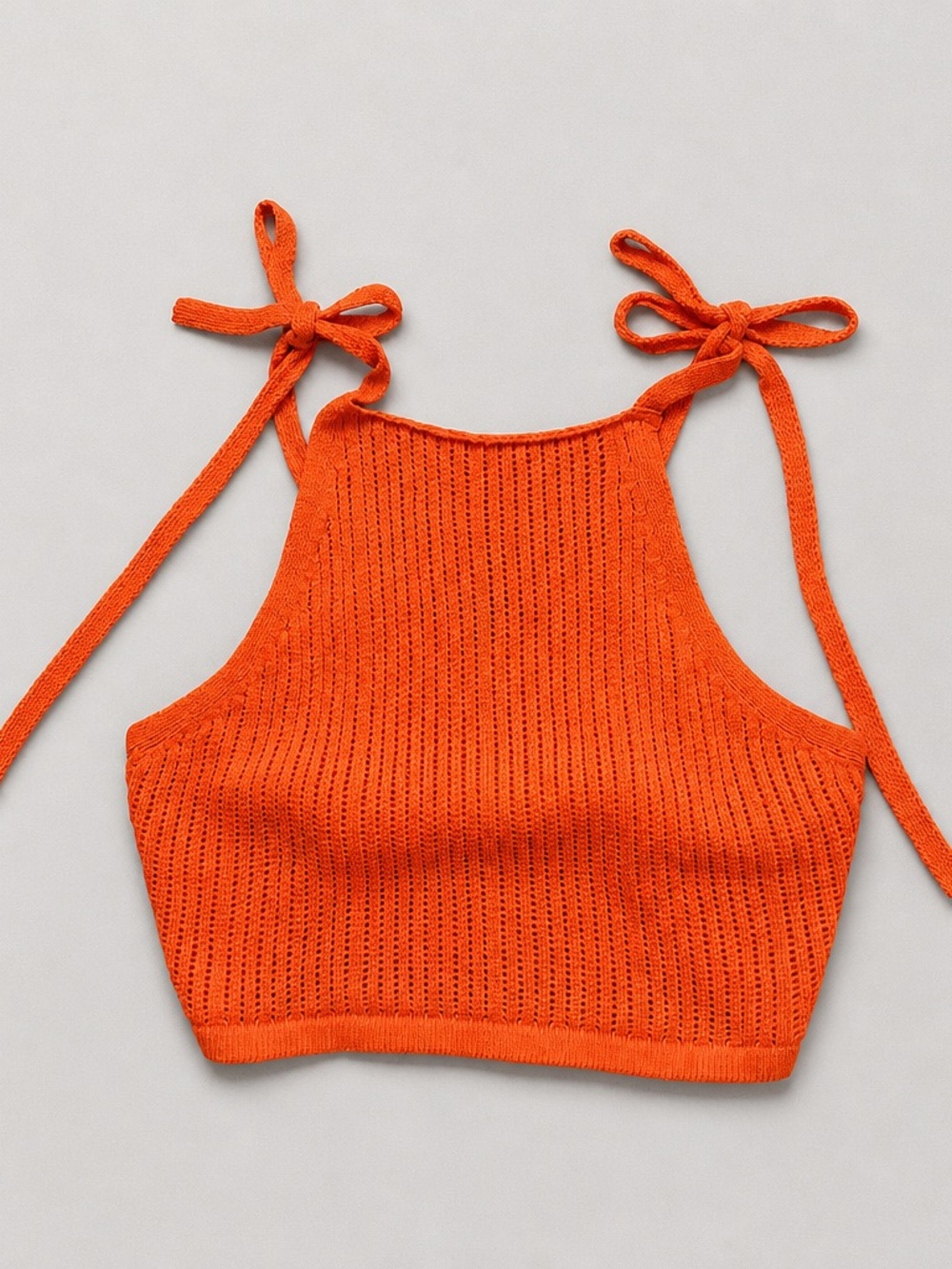 Lulu's Bright Orange Ribbed Tie-Shoulder Crop Top
